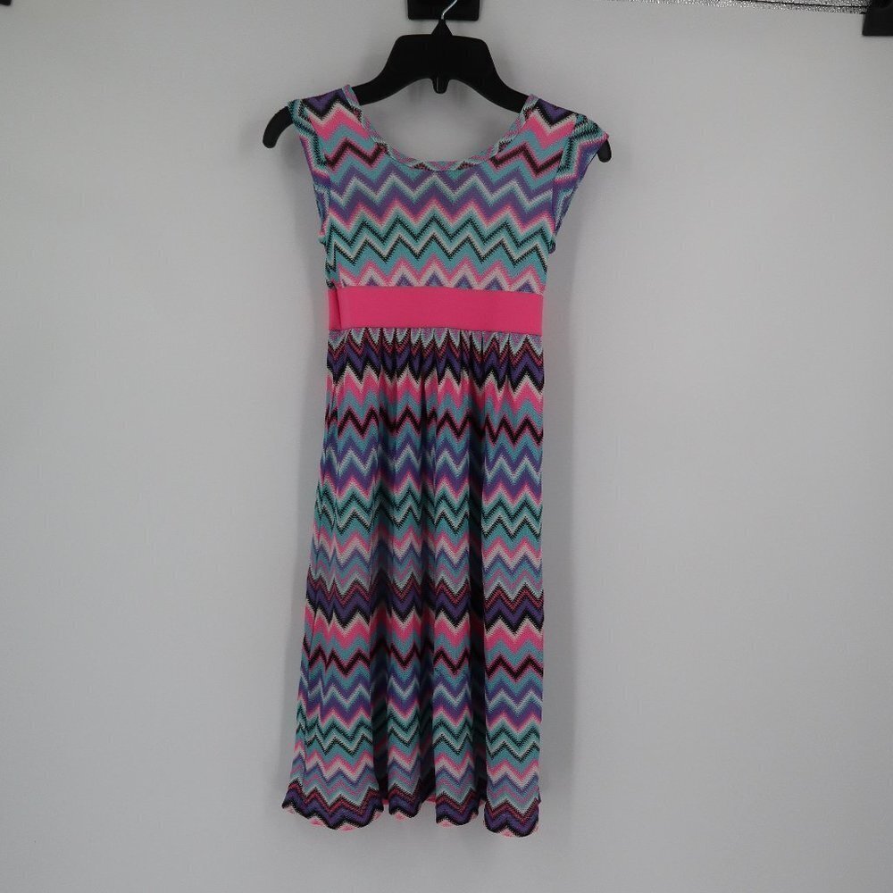 Girls Faded Glory Pink Purple Teal Chevron Style Dress Size Small 6-6X